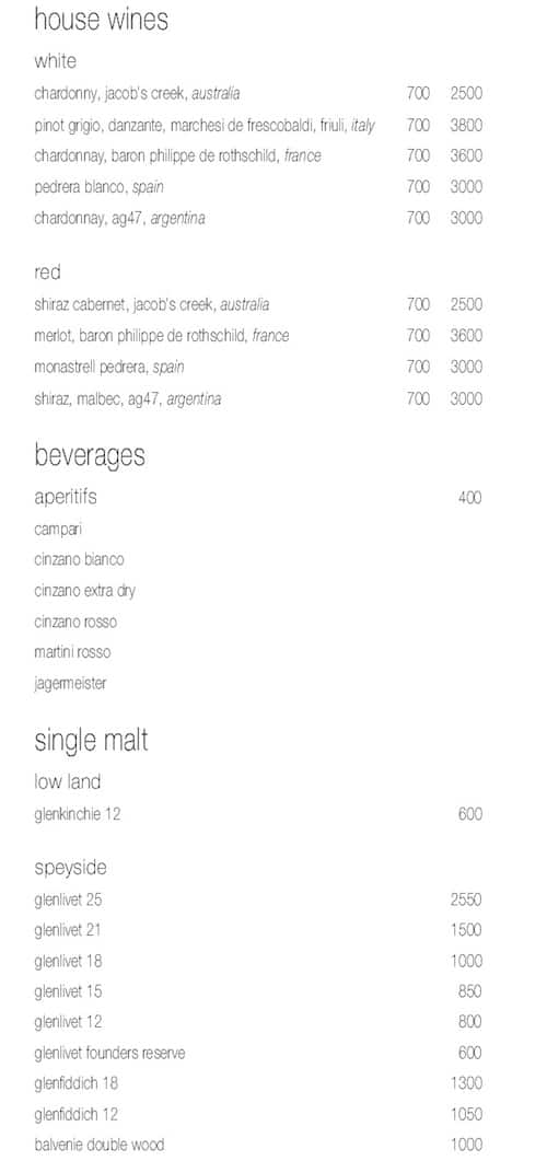 Sunset Grill - The Westin Chennai Velachery menu