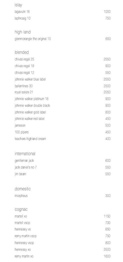 Sunset Grill - The Westin Chennai Velachery menu