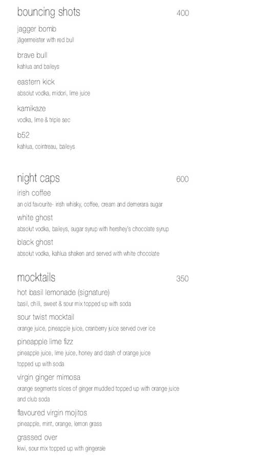 Sunset Grill - The Westin Chennai Velachery menu