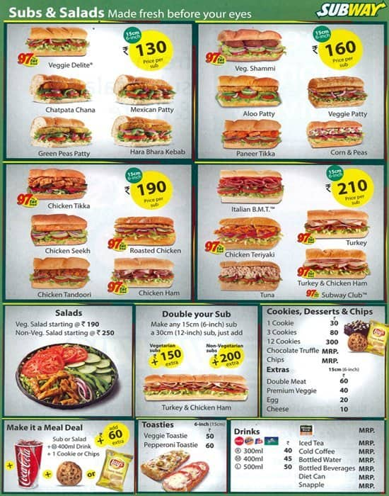 Subway Menu, Menu for Subway, Edappally, Kochi - Zomato