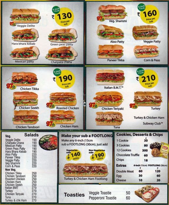 Subway Menu, Menu for Subway, Thevera, Kochi - Zomato