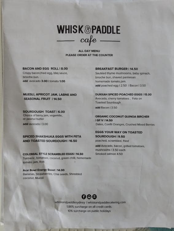 Whisk & Paddle Sydney Menu Urbanspoon/Zomato