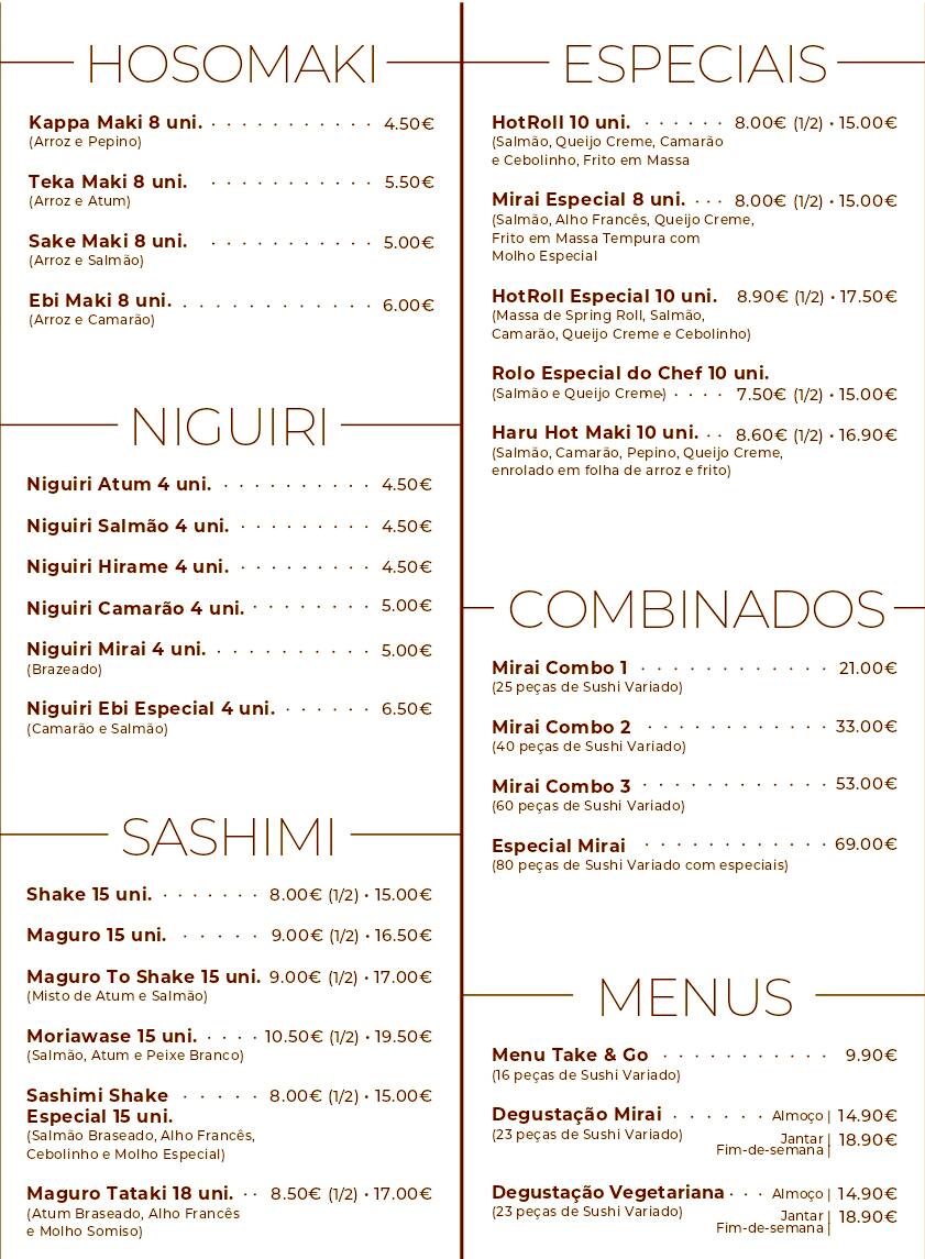 Mirai Sushi Bar Menu Menu Untuk Mirai Sushi Bar Cascais Centro Lisboa