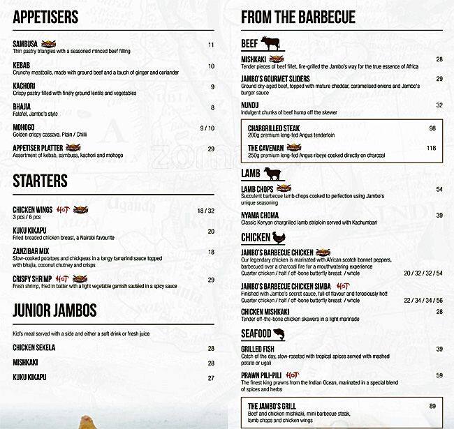 Jambo's Grill Cafe Menu, Menu for Jambo's Grill Cafe, Al Karama, Dubai