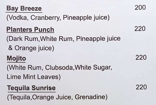 BLUE BANANA RESTAURANT menu