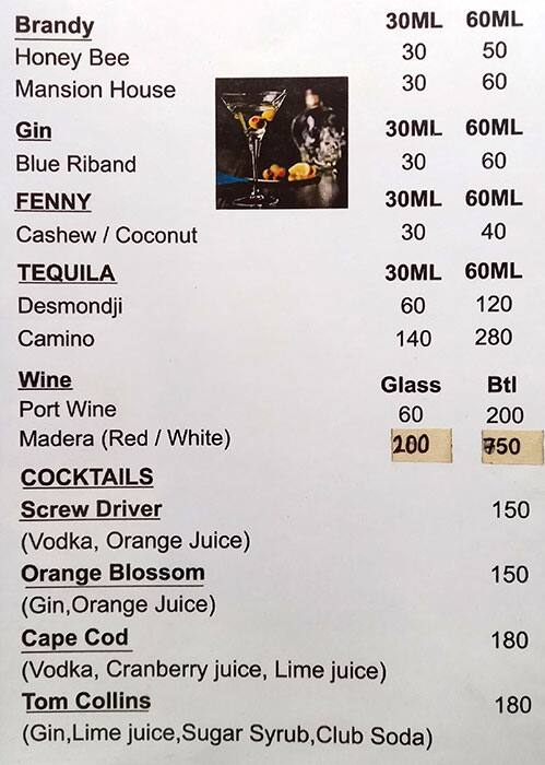 BLUE BANANA RESTAURANT menu