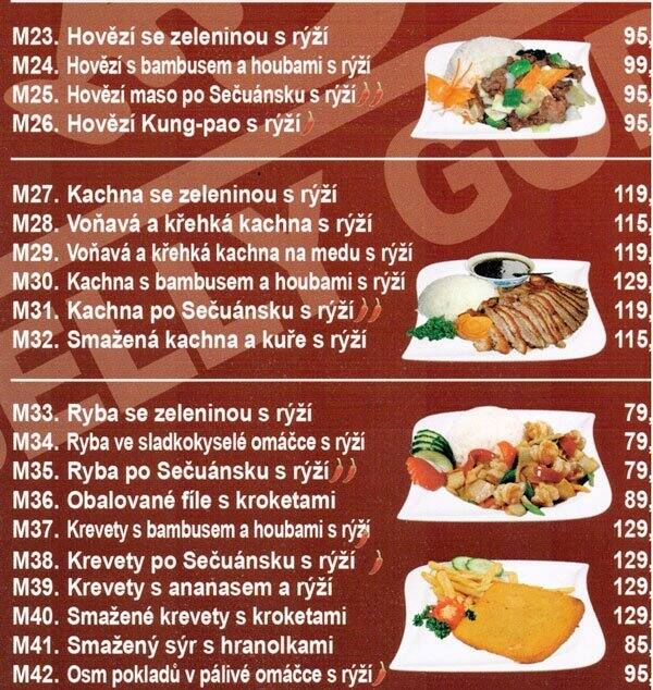 Menu at Shi Wei Tian restaurant, Prague