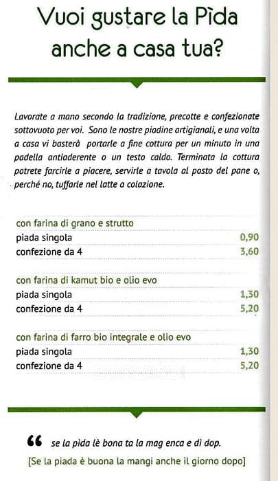 Menu di La Pìda se' Parsòt - Milano Bicocca 