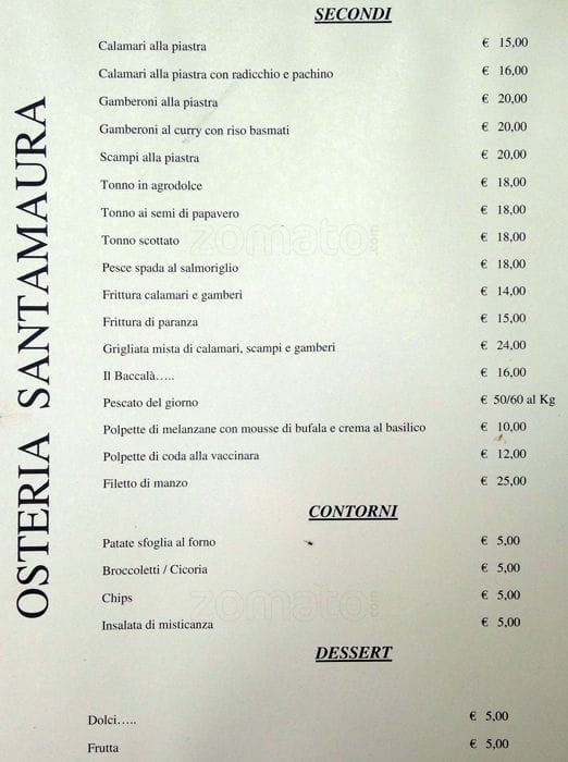 Menu di Osteria Santamaura 
