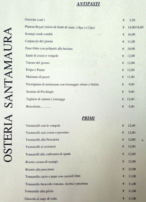 Menu di Osteria Santamaura 