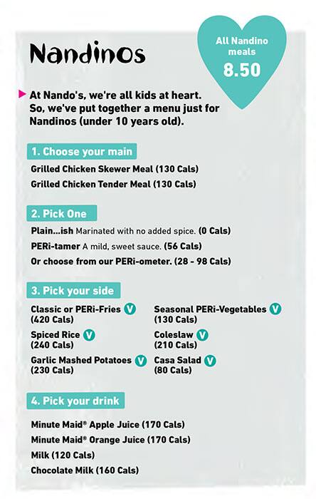 Menu at Nando's PERi-PERi fast food, North Vancouver