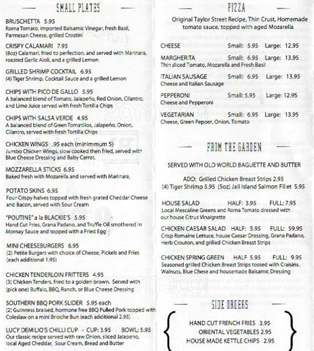 Blackie's Menu, Menu for Blackie's, South Loop, Chicago - Urbanspoon/Zomato