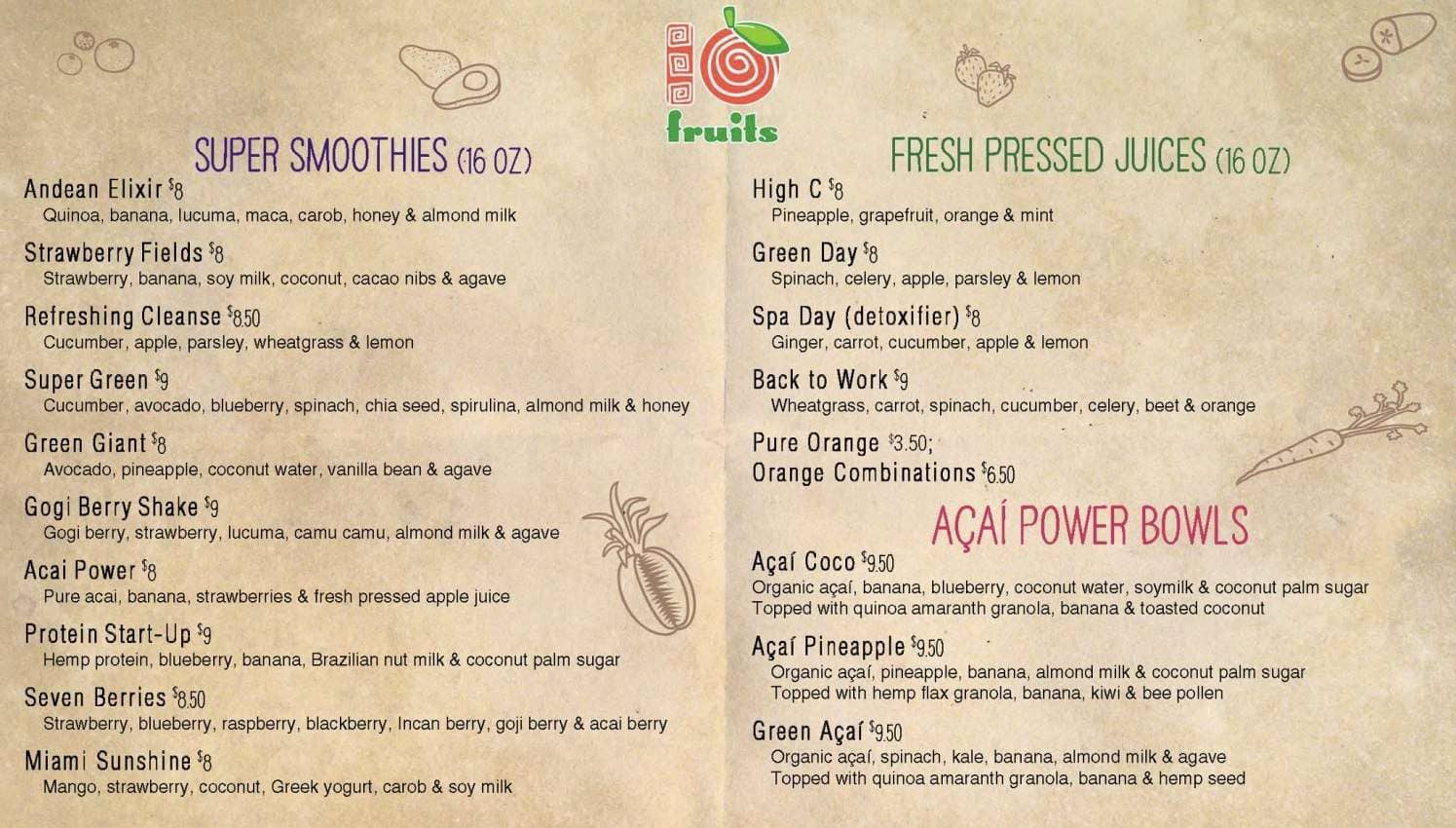 Menu at Ten Fruits pub & bar, Miami, 143 NE 3rd Ave