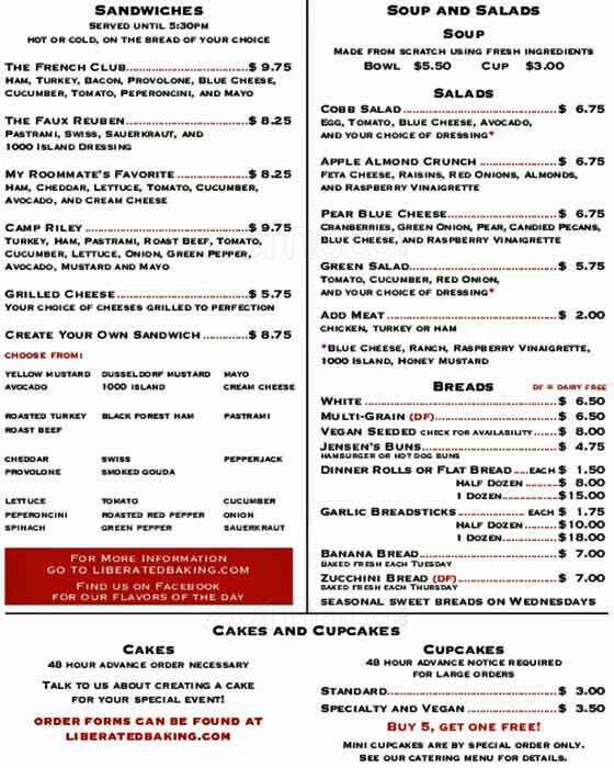 Liberated Baking Menu, Menu for Liberated Baking, Gresham, Gresham