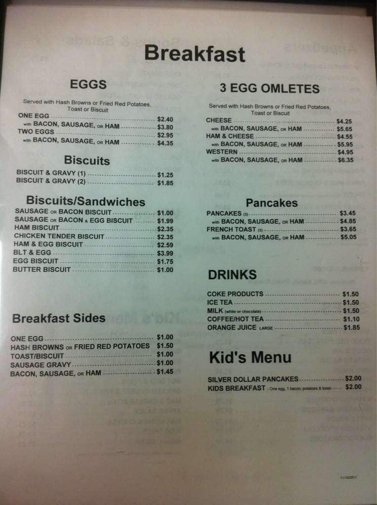 Menu at The Diner at Twisters restaurant, Knoxville, Washington Pike