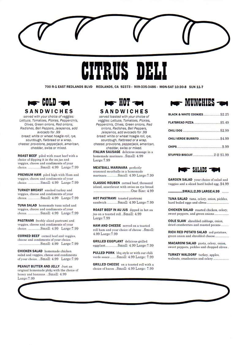 Menu at Olive & Citrus restaurant, Redlands