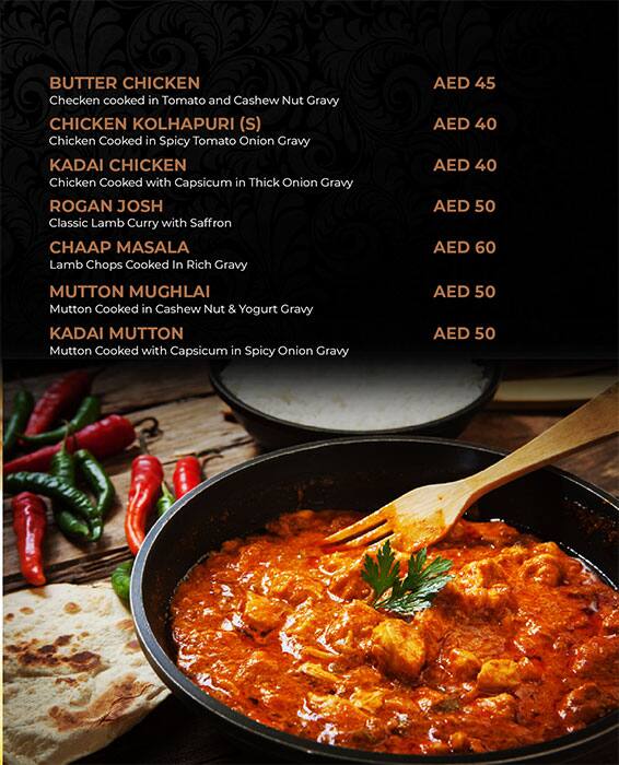 Carta de Chutney Restaurant Madinat Zayed, Madinat Zayed