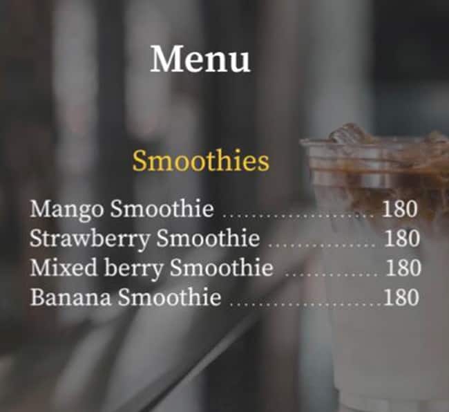 Menu at The Pod Cafe, Chennai