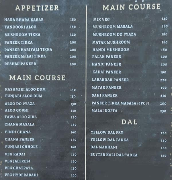 Gupta's Veg menu