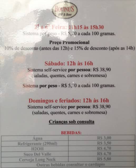 Bovinu'S Alameda Santos cardápio