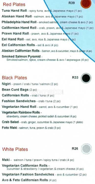 Menu At So Sushi Pub And Bar Durban