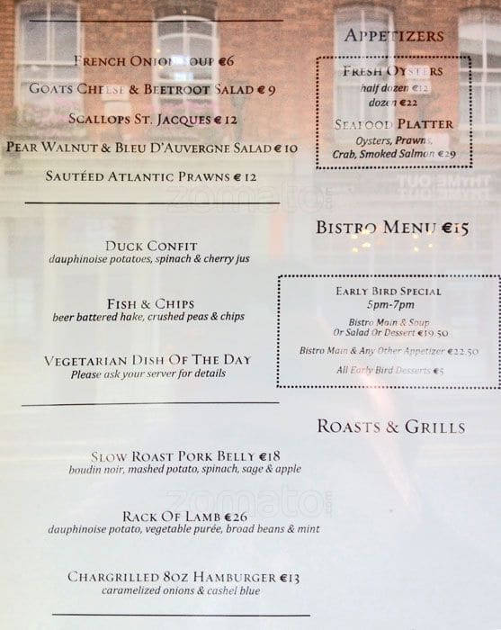 DeVille's Menu, Menu for DeVille's, Dalkey, Dublin Zomato Ireland