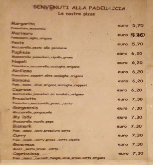 Menu di La Padellaccia 