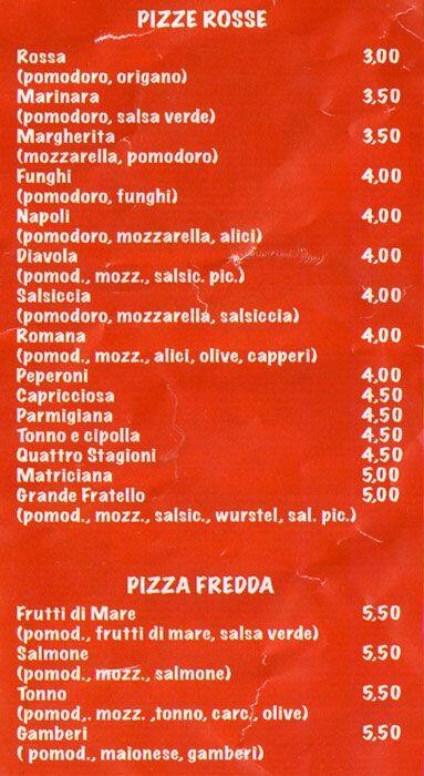 Pizzeria Grande Fratello 10 Menu