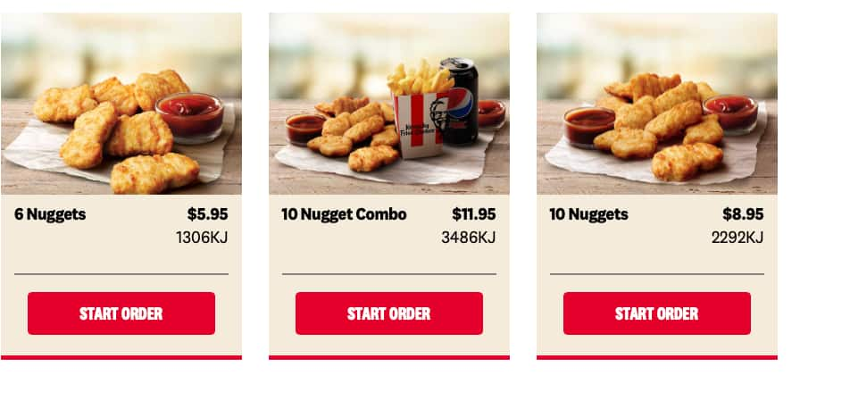 KFC menu