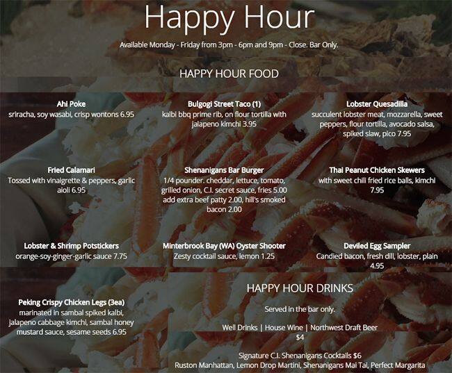 Menu at CI Shenanigans pub & bar,