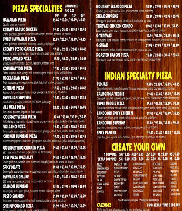 Fast Pizza Delivery menu, Menu restauracji Fast Pizza Delivery, Willow