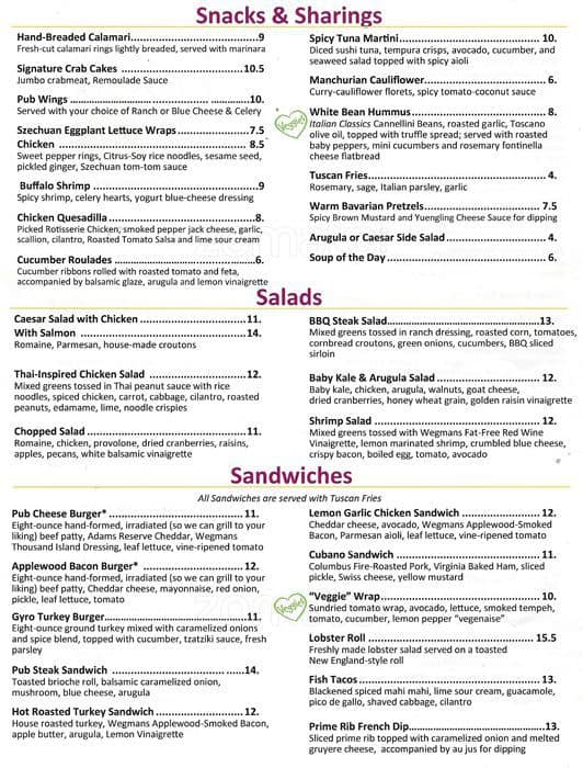 The Pub at Wegmans Menu, Menu for The Pub at Wegmans, Malvern, Chester