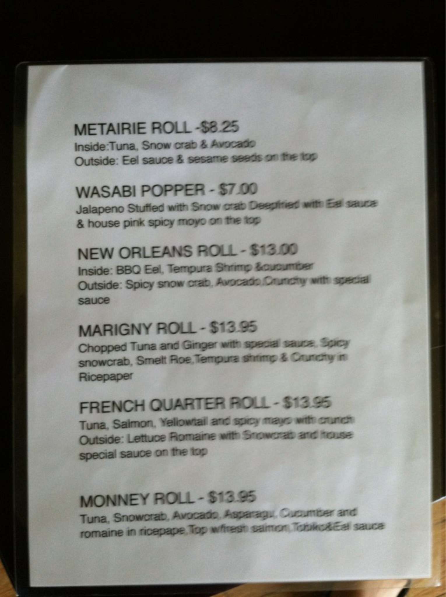 Wasabi Menu, Menu for Wasabi, Lakeview, New Orleans Urbanspoon/Zomato