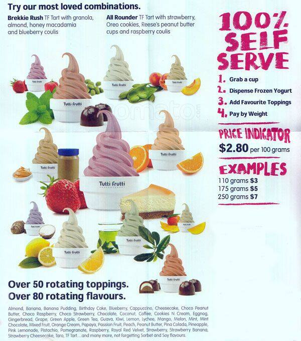 Tutti Frutti Frozen Yogurt Menu Urbanspoon/Zomato