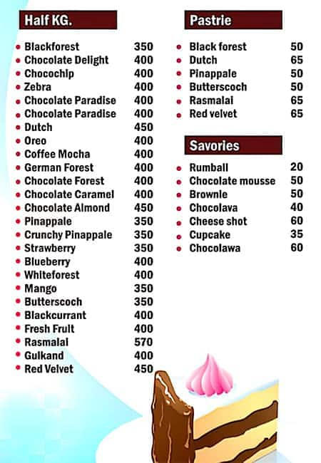 Menu Of The Cake Carnival, Yewale Wadi, Pune