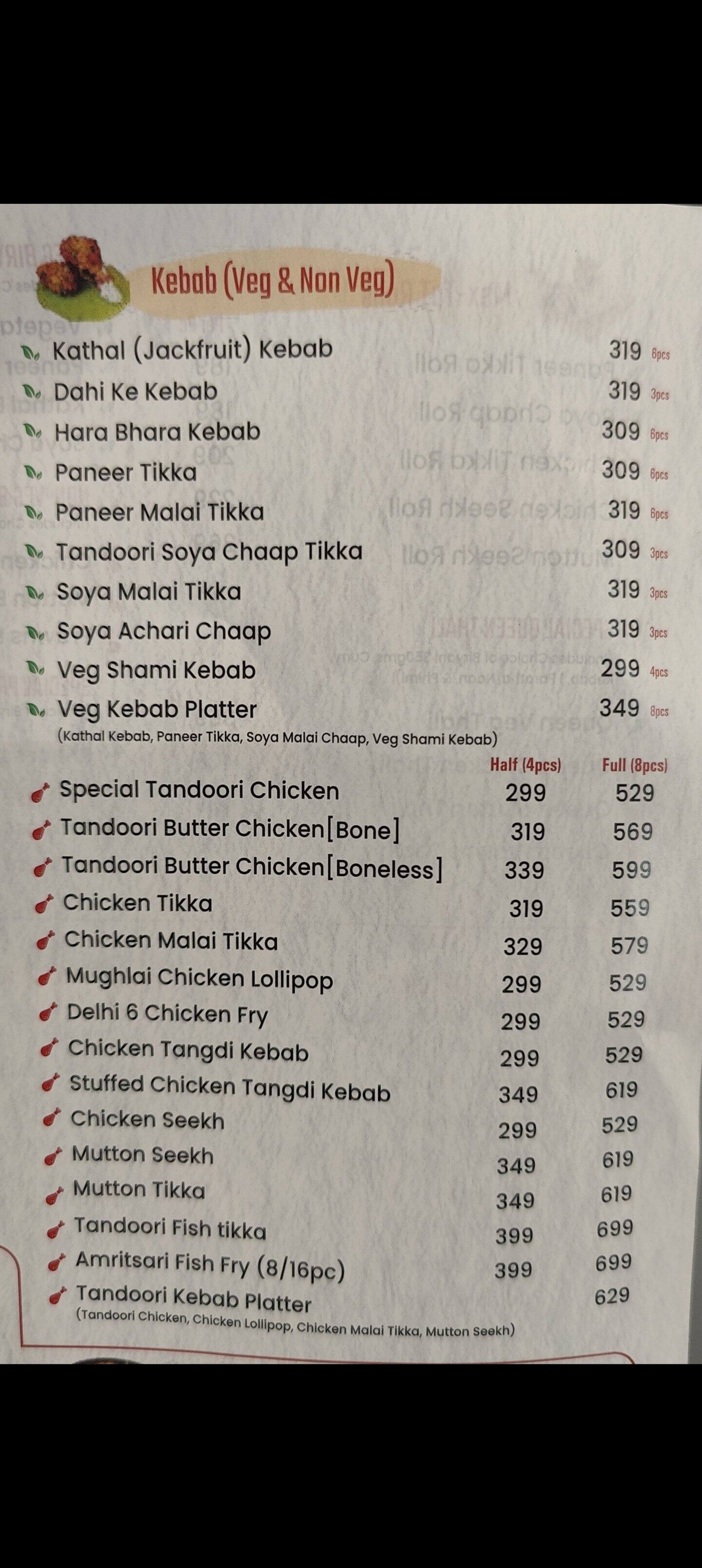 Menu of Tandoori Kingdom, Indirapuram, Ghaziabad