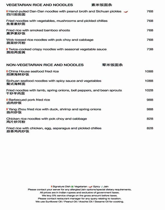 Grand Hyatt Mumbai menu