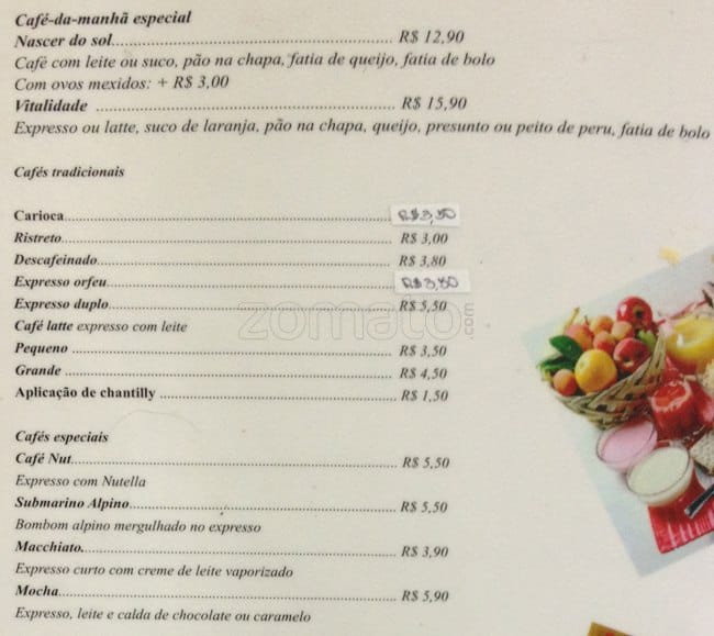 Paraíso Tropical Menu, Menu de Paraíso Tropical, Barra da