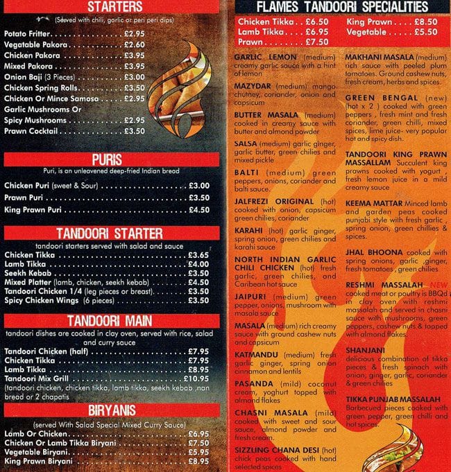 Flames Tandoori Menu, Menu for Flames Tandoori, Liberton, Edinburgh Zomato UK