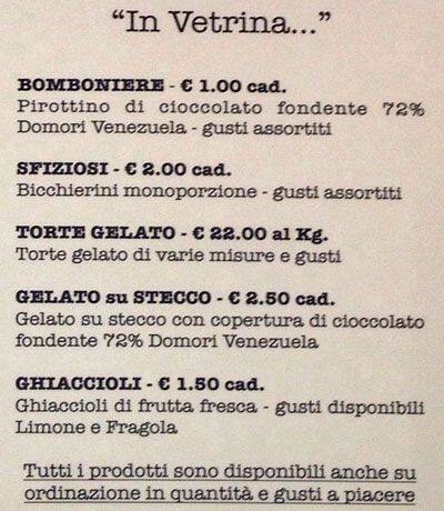 Menu di Souvenir d'Italie 