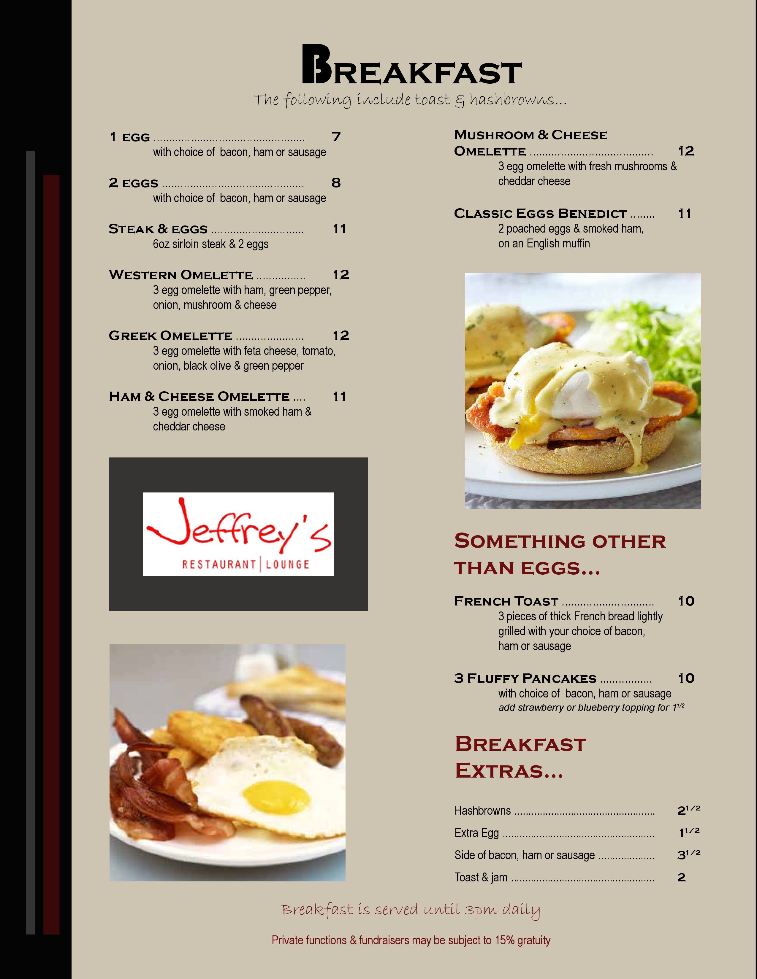 Jeffrey's Restaurant and Lounge Menu Urbanspoon/Zomato