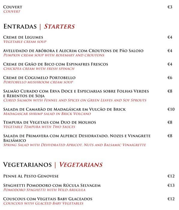 Menu at PortoBello Rooftop Restaurant & Bar, Porto