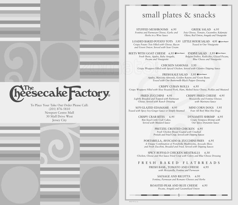 Cheesecake Factory Printable Menu With Prices