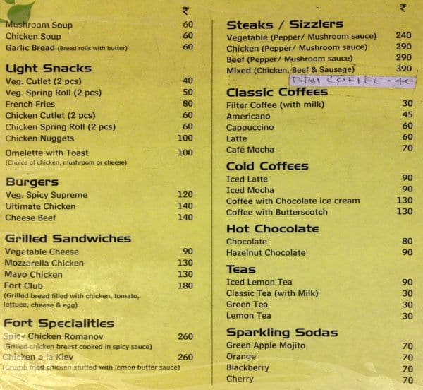 Menu at Fort Cafe & Restaurants, Ernakulam