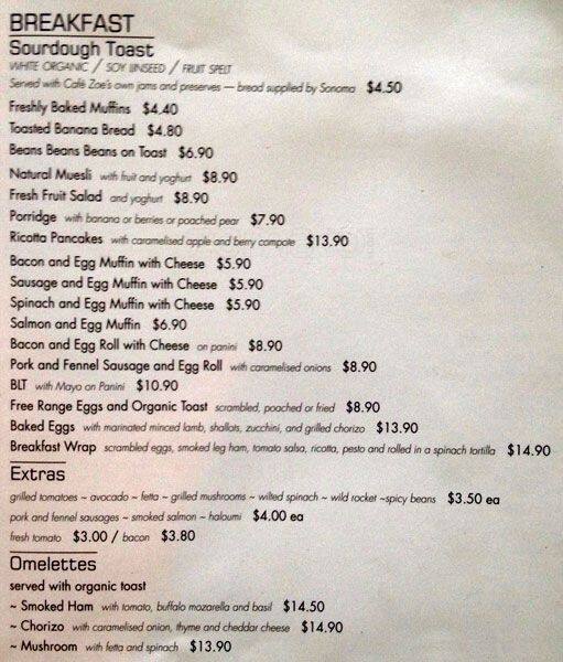 Cafe Zoe Menu, Menu for Cafe Zoe, Redfern, Sydney Urbanspoon/Zomato