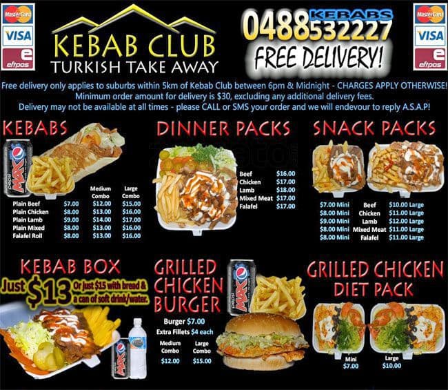 Kebab Club Menu, Menu for Kebab Club, Smithfield, Sydney Urbanspoon