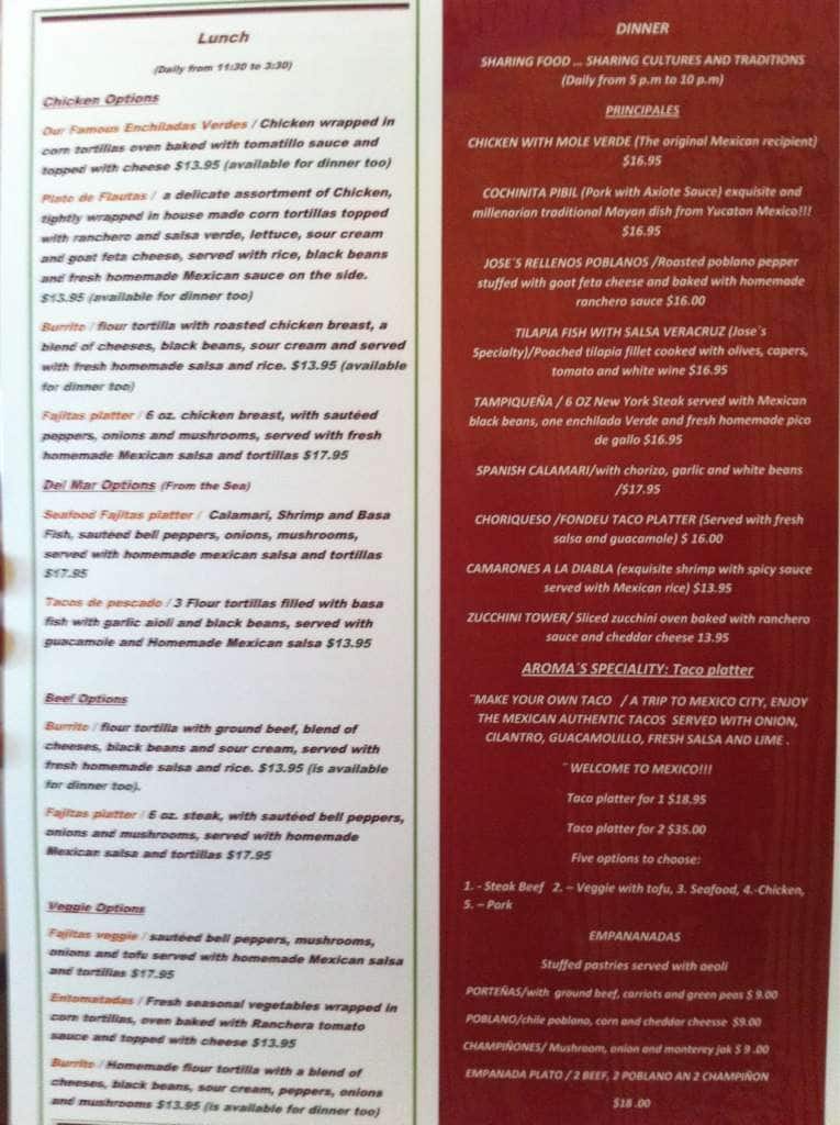 Menu at Aroma Mexican Restaurant Canmore, Canmore