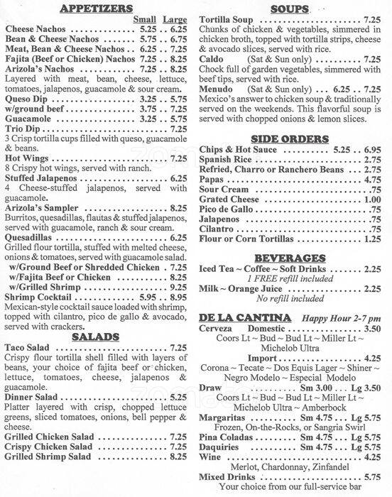 Arizola's Mexican Restaurant Menu - Urbanspoon/Zomato