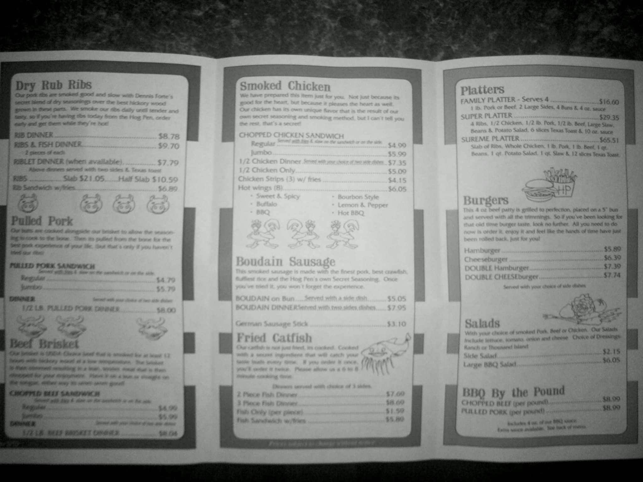 Menu at Hog Pen Bbq, Conway