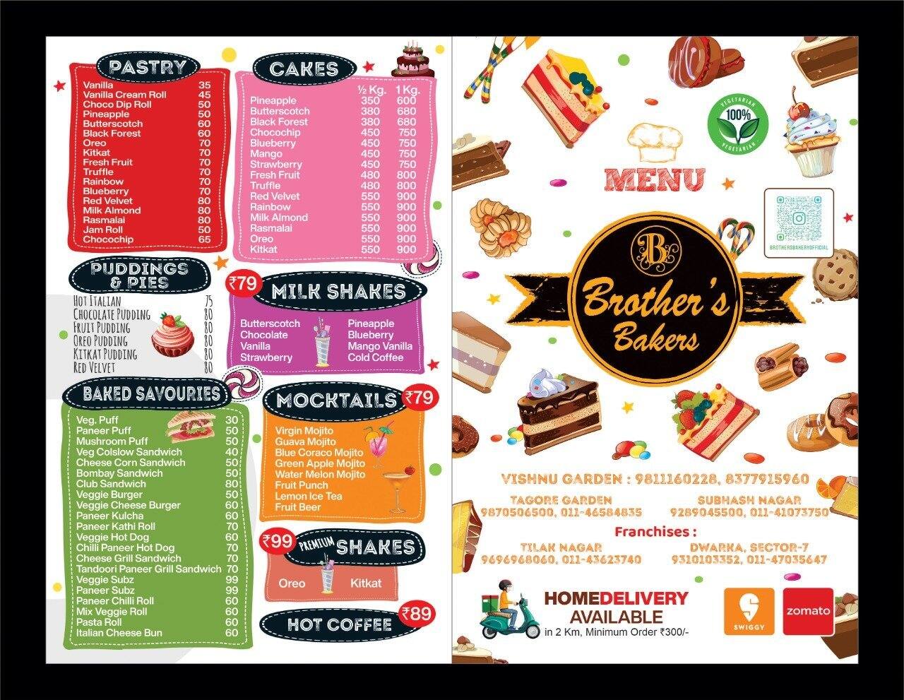 Menu at Brother’s Bakers Vishnu Garden, New Delhi, A31